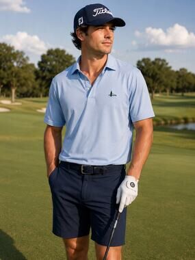 B Draddy Light Blue Golf Polo size M Mountain Lake logo